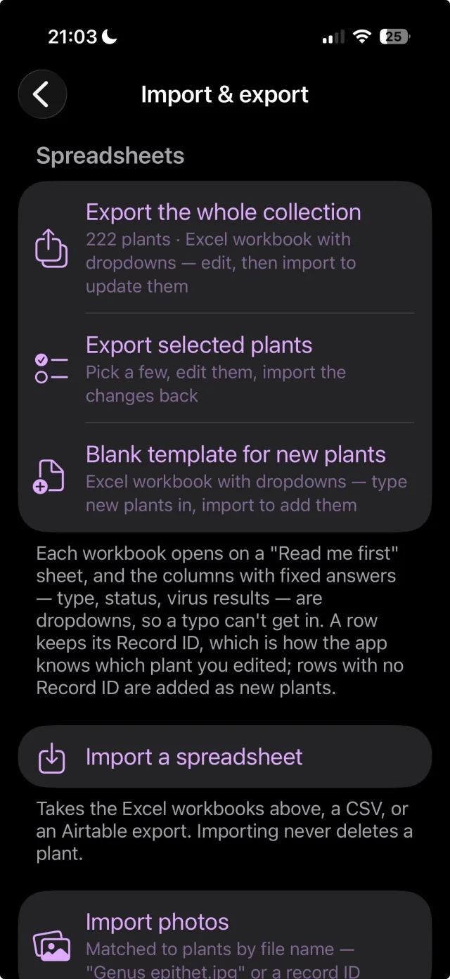 Import and export: spreadsheet export and import